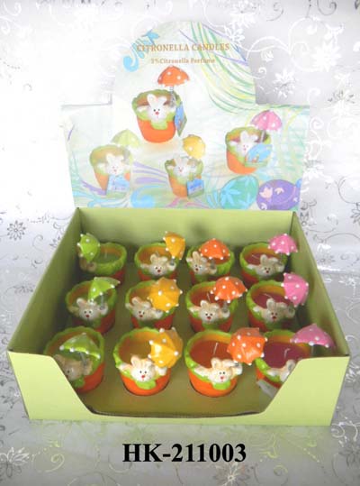 garden candle in ceramic holder by display box