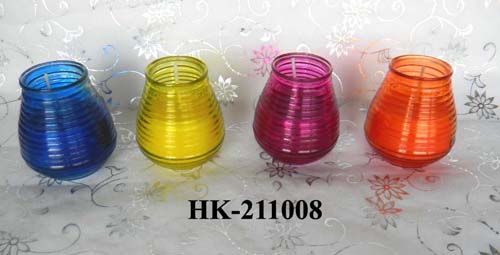 garden candle in glass holder by display box