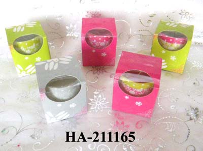 scented candles with printed glass hodlers in colored box